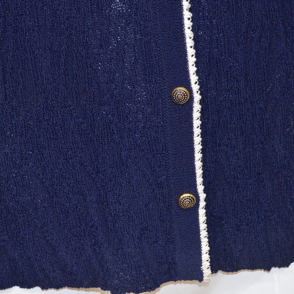 St. John Collection Navy Lacey Knit Enameled Buttons Cardigan - Picture 7 of 12